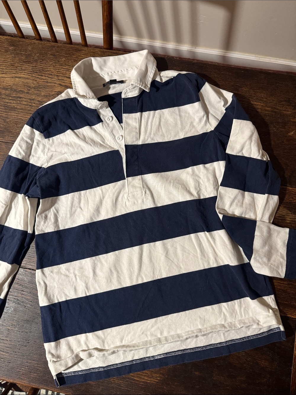 Navy and White Striped Rugby Shirt Women’s Size Medium by JCrew - Picture 4 of 6